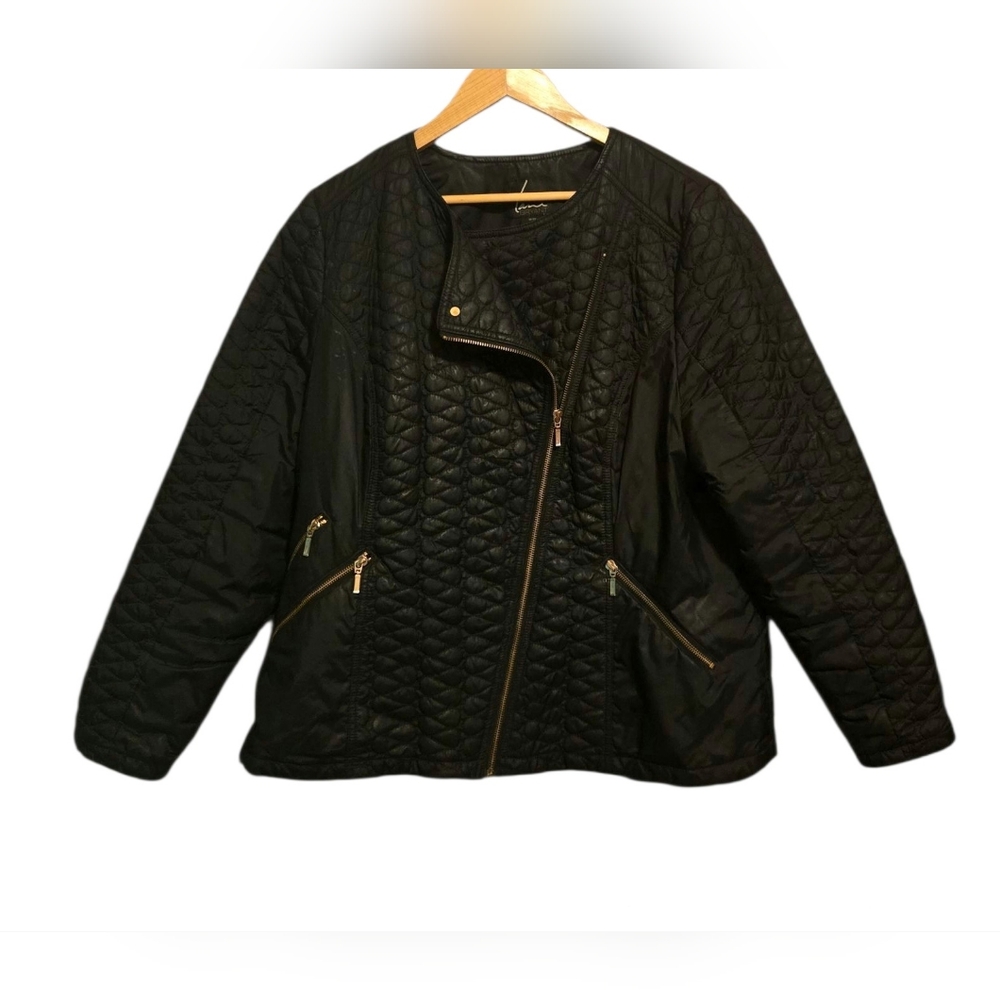 Lane Bryant Black Quilted Asymmetrical Zip Puffer Jacket